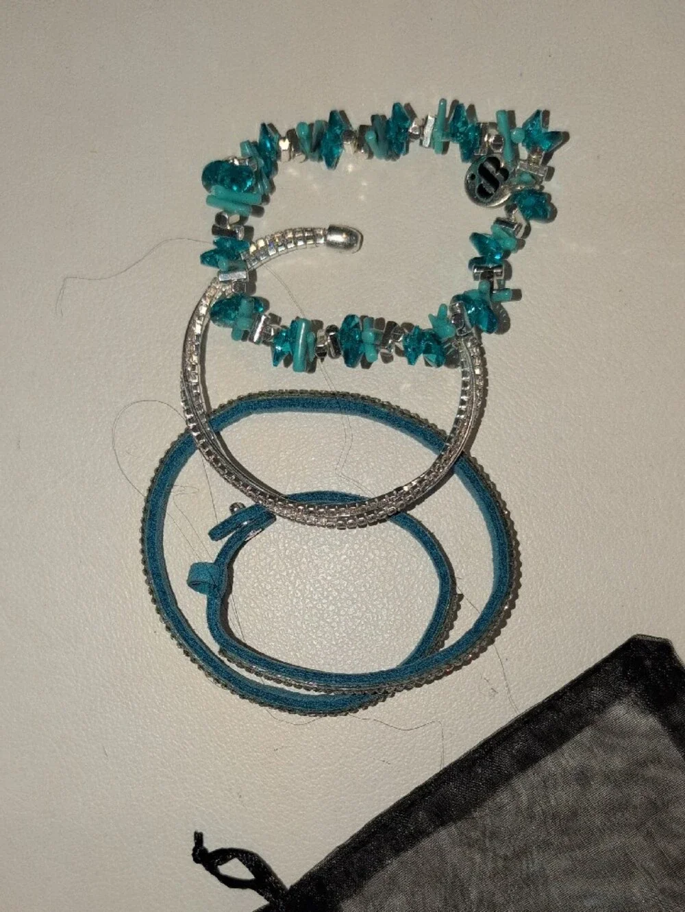Turquoise Beaded, SilveToned Bracelet & Crystal & Beaded Wrapped Bracelet Set